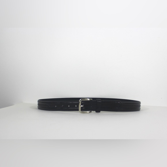 Vintage Black Canadian Longhorn Italian Style Leather Belt with Braided Detail - Picture 3 of 8